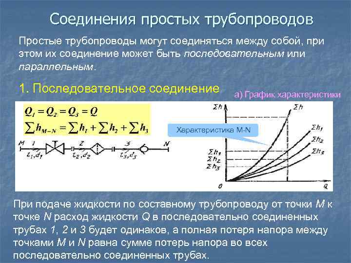Соединения простых трубопроводов Простые трубопроводы могут соединяться между собой, при этом их соединение может