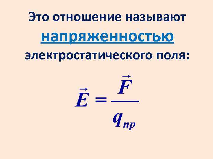 Это отношение называют напряженностью электростатического поля: 