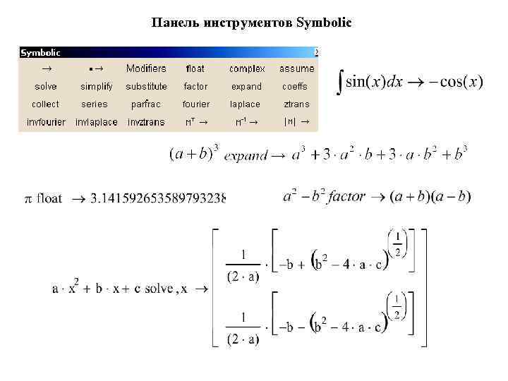 Панель инструментов Symbolic 