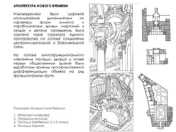 АРХИТЕКТУРА НОВОГО ВРЕМЕНИ Нововведением было широкое использование динамических по характеру форм эллипса и параболических