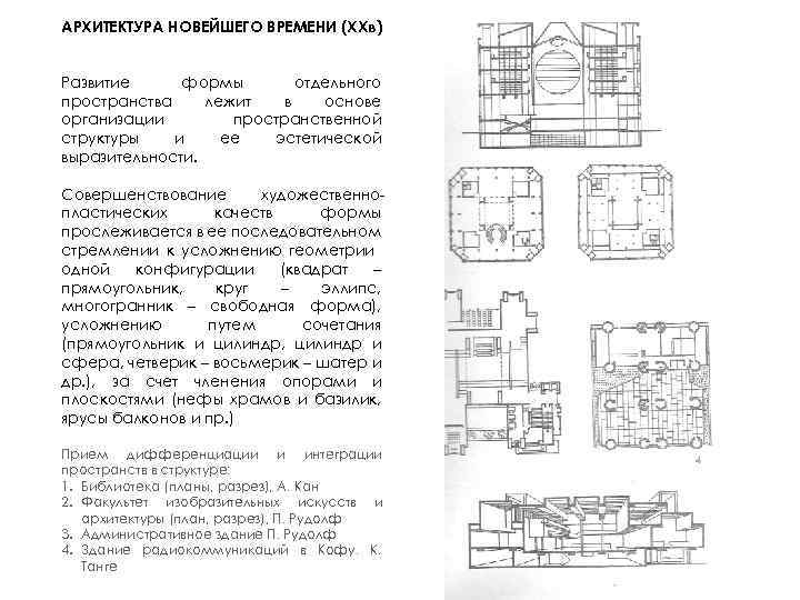 АРХИТЕКТУРА НОВЕЙШЕГО ВРЕМЕНИ (XXв) Развитие формы отдельного пространства лежит в основе организации пространственной структуры