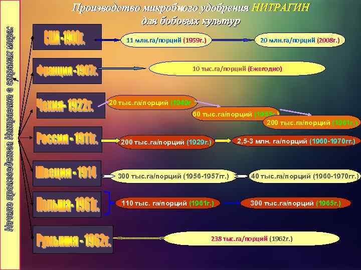 Производство микробного удобрения НИТРАГИН для бобовых культур 20 млн. га/порций (2008 г. ) 11