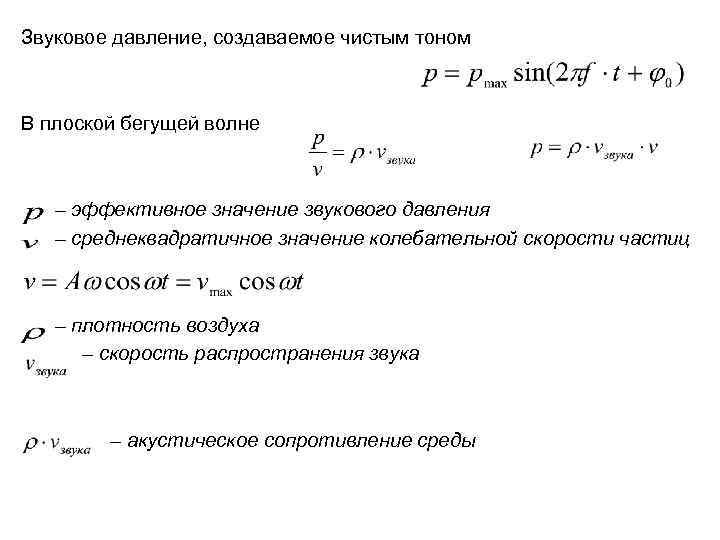 Звуковое давление, создаваемое чистым тоном В плоской бегущей волне – эффективное значение звукового давления