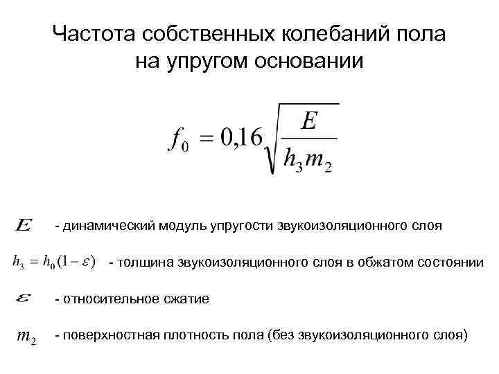 Частота собственных колебаний пола на упругом основании - динамический модуль упругости звукоизоляционного слоя -