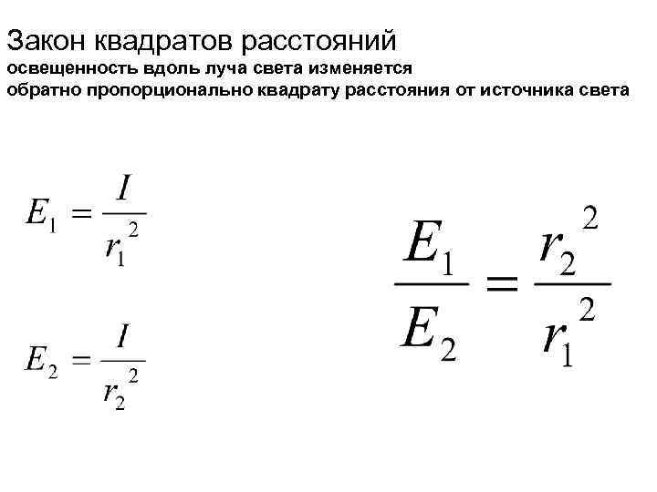 Закон квадратов расстояний освещенность вдоль луча света изменяется обратно пропорционально квадрату расстояния от источника