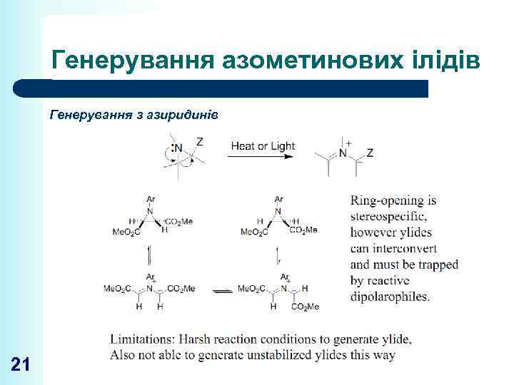 Генерування азометинових ілідів Генерування з азиридинів 21 