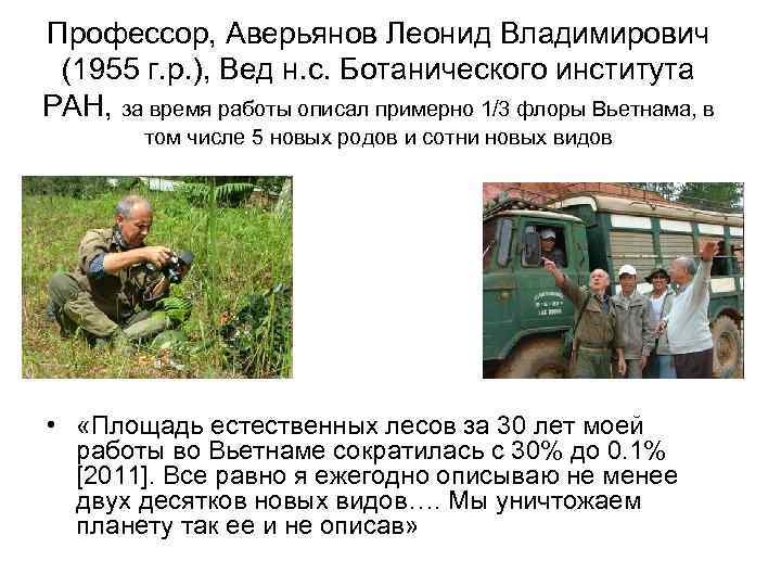 Профессор, Аверьянов Леонид Владимирович (1955 г. р. ), Вед н. с. Ботанического института РАН,