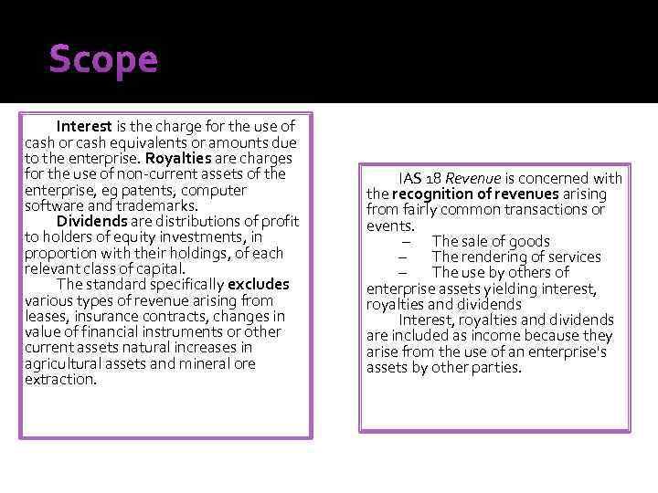 Scope Interest is the charge for the use of cash or cash equivalents or