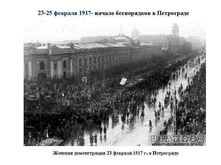 23 -25 февраля 1917 - начало беспорядков в Петрограде Женская демонстрация 23 февраля 1917