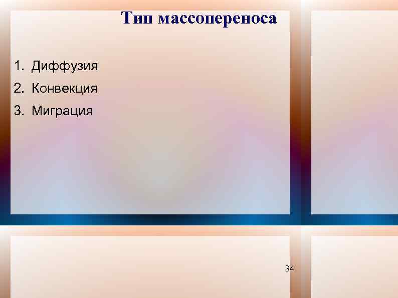 Тип массопереноса 1. Диффузия 2. Конвекция 3. Миграция 34 