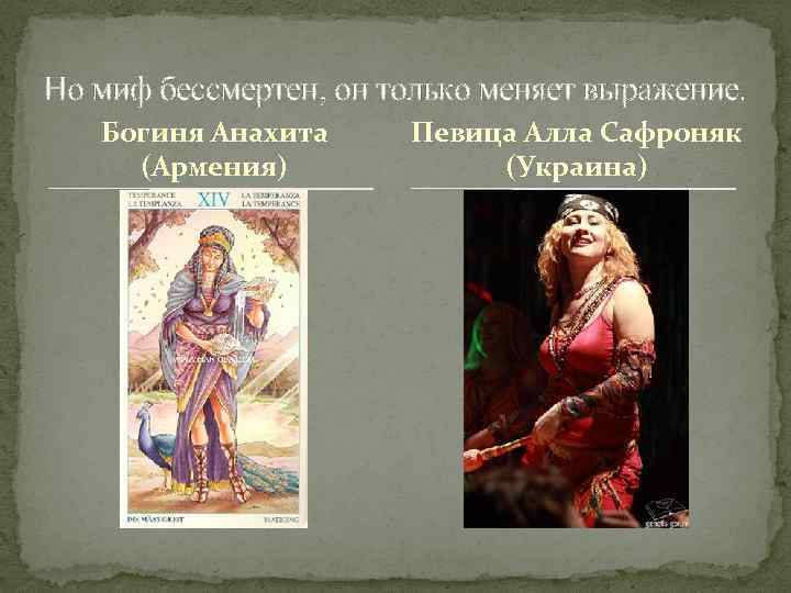 Но миф бессмертен, он только меняет выражение. Богиня Анахита (Армения) Певица Алла Сафроняк (Украина)