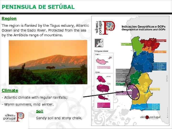 PENINSULA DE SETÚBAL Region The region is flanked by the Tagus estuary, Atlantic Ocean