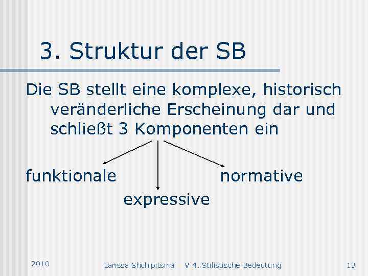 3. Struktur der SB Die SB stellt eine komplexe, historisch veränderliche Erscheinung dar und