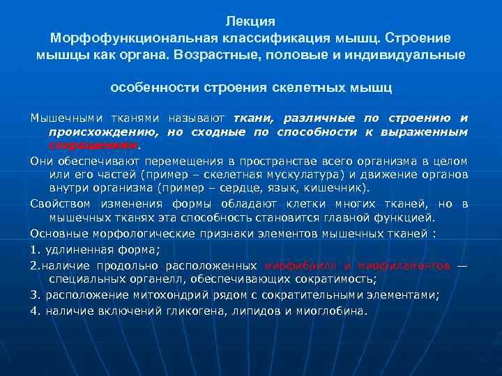 Лекция Морфофункциональная классификация мышц. Строение мышцы как органа. Возрастные, половые и индивидуальные особенности строения