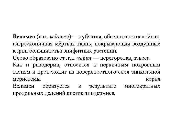 Веламен (лат. velamen) — губчатая, обычно многослойная, гигроскопичная мёртвая ткань, покрывающая воздушные корни большинства