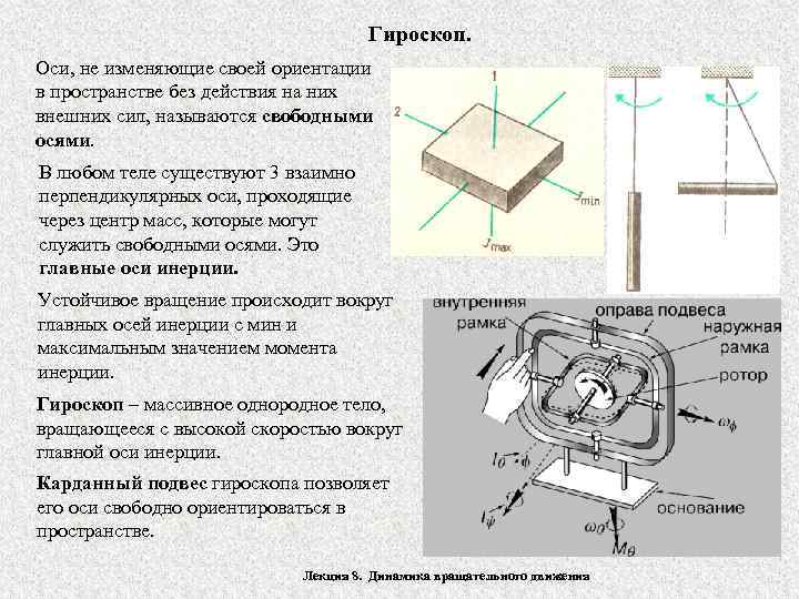 Гироскоп. Оси, не изменяющие своей ориентации в пространстве без действия на них внешних сил,