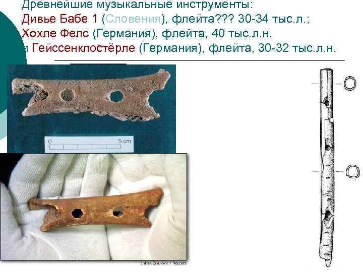 Древнейшие музыкальные инструменты: Дивье Бабе 1 (Словения), флейта? ? ? 30 -34 тыс. л.