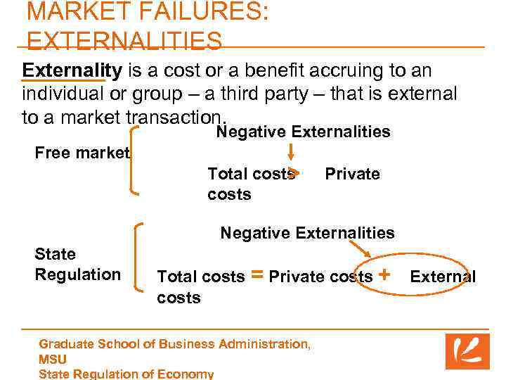 MARKET FAILURES: EXTERNALITIES Externality is a cost or a benefit accruing to an individual