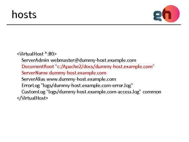 hosts <Virtual. Host *: 80> Server. Admin webmaster@dummy-host. example. com Document. Root 