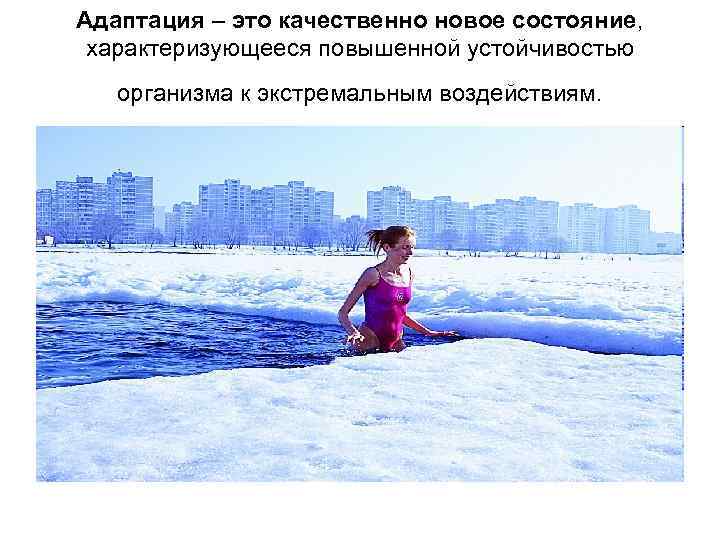 Адаптация – это качественно новое состояние, характеризующееся повышенной устойчивостью организма к экстремальным воздействиям. 