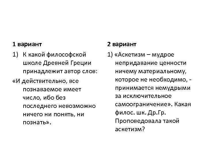 1 вариант 2 вариант 1) К какой философской школе Древней Греции принадлежит автор слов: