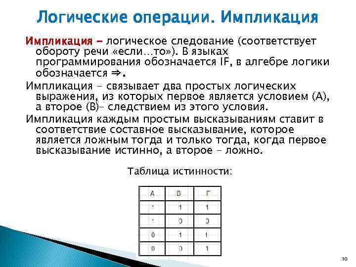 Логическая операция ставящая в соответствии