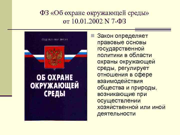 ФЗ «Об охране окружающей среды» от 10. 01. 2002 N 7 -ФЗ n Закон