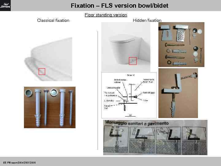 Fixation – FLS version bowl/bidet Floor standing version Classical fixation EE PM team-2004 2005