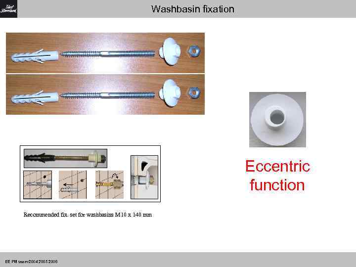 Washbasin fixation Eccentric function Recommended fix. set for washbasins M 10 x 140 mm