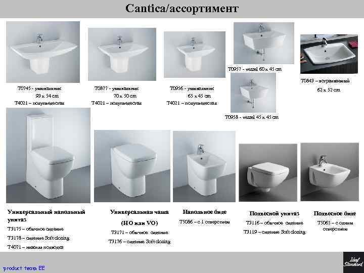 Cantica/ассортимент T 0957 - vessel 60 x 45 cm T 0843 – встраиваемый T
