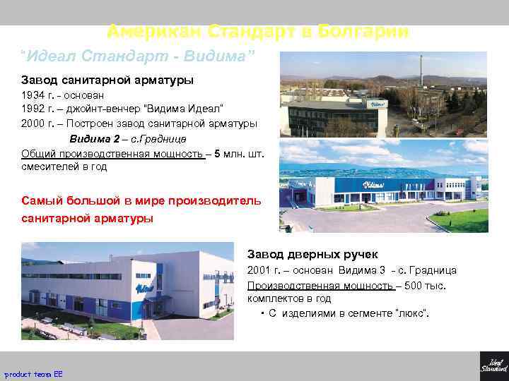 Американ Стандарт в Болгарии “Идеал Стандарт - Видима” Завод санитарной арматуры 1934 г. -