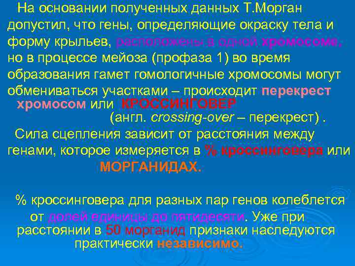 На основании полученных данных Т. Морган допустил, что гены, определяющие окраску тела и форму