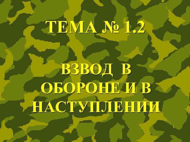 ТЕМА № 1. 2 ВЗВОД В ОБОРОНЕ И В НАСТУПЛЕНИИ 