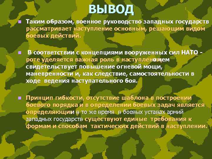 Виды боевых действий. Роль военного руководства. Виды боевых действий НАТО. Основные виды боевых построений и их задачи.