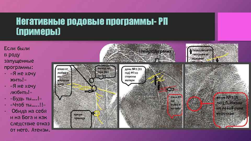 Негативные родовые программы- РП (примеры) Если были в роду запущенные программы: - «Я не