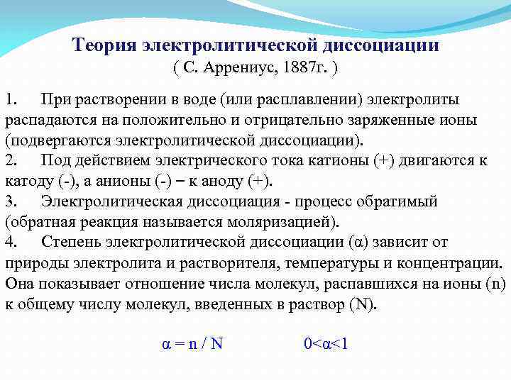 Основы электролитической диссоциации