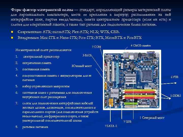 Форм-фактор материнской платы — стандарт, определяющий размеры материнской платы для персонального компьютера, места ее