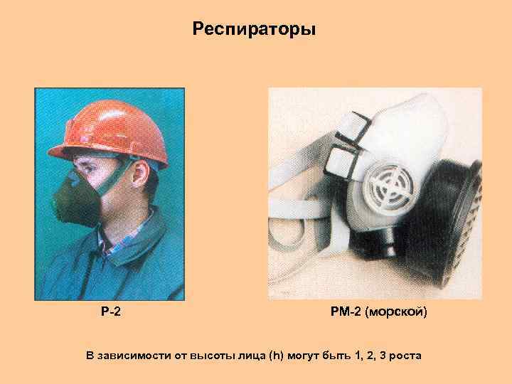 Респираторы Р-2 РМ-2 (морской) В зависимости от высоты лица (h) могут быть 1, 2,