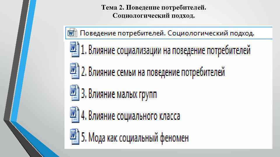 Тема 2. Поведение потребителей. Социологический подход. 
