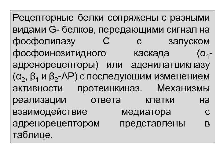 Рецепторные белки сопряжены с разными видами G- белков, передающими сигнал на фосфолипазу С с