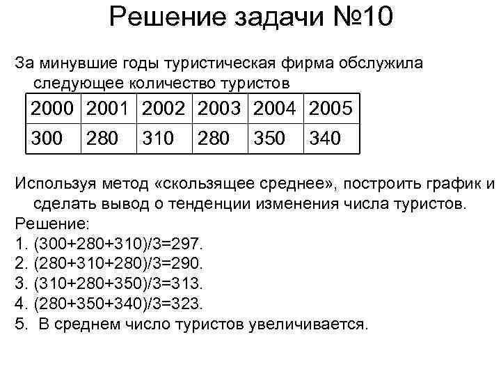 Решение задачи № 10 За минувшие годы туристическая фирма обслужила следующее количество туристов 2000