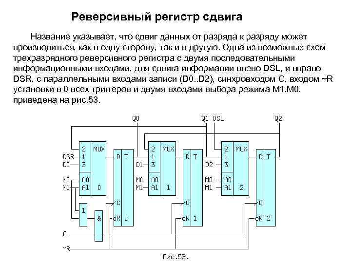 Реверсивный регистр сдвига Название указывает, что сдвиг данных от разряда к разряду может производиться,