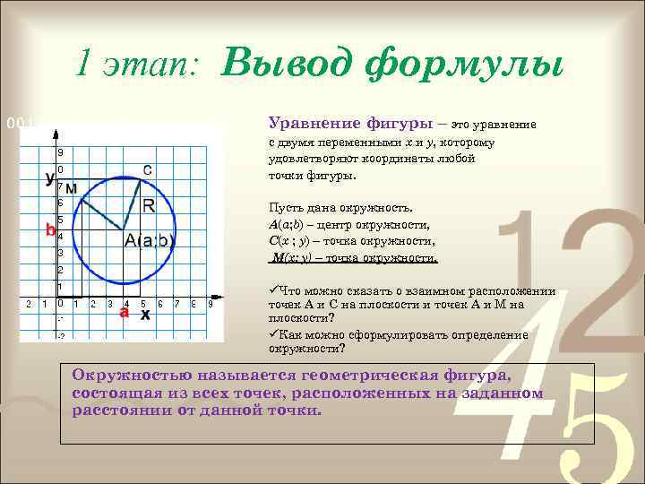 1 этап: Вывод формулы Уравнение фигуры – это уравнение с двумя переменными х и