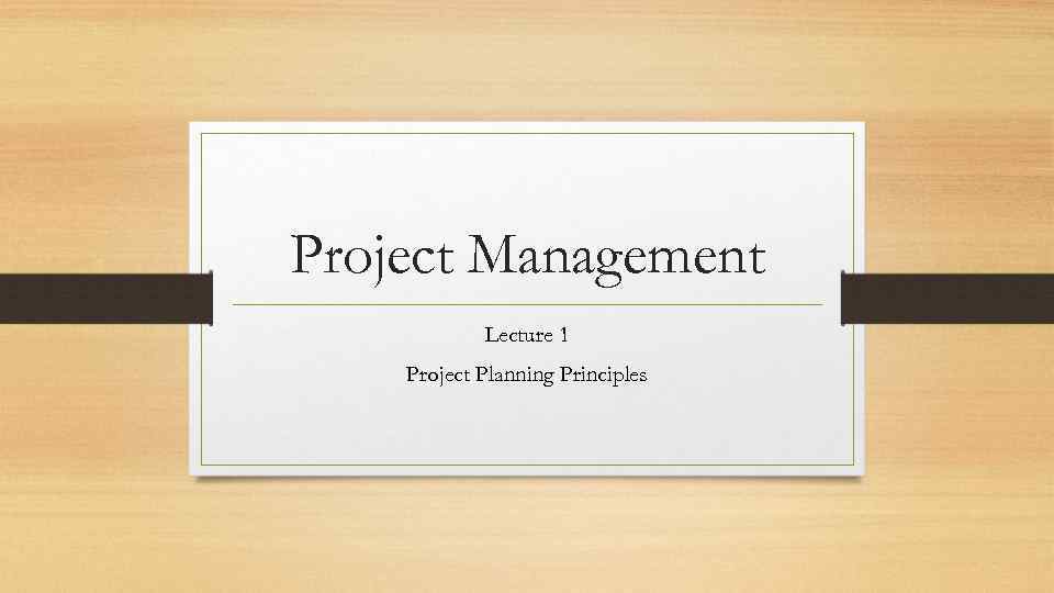 Project Management Lecture 1 Project Planning Principles 