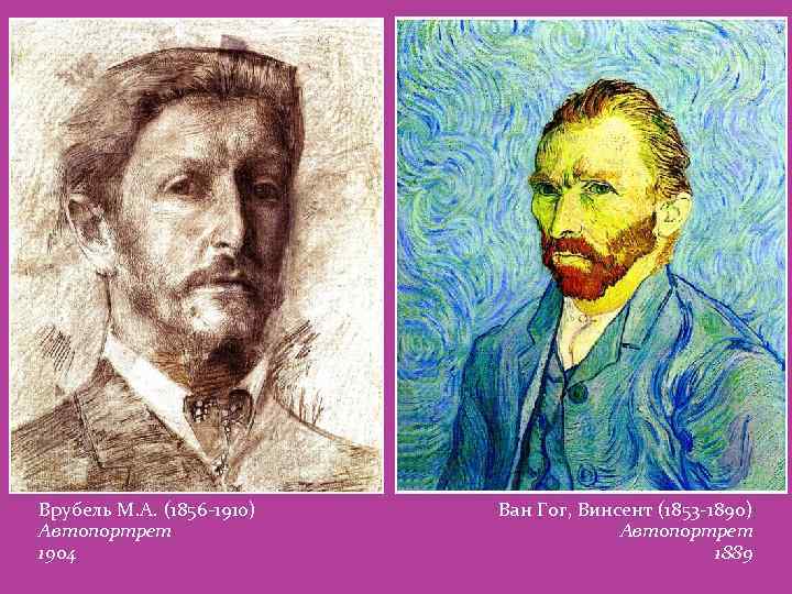 Врубель М. А. (1856 -1910) Автопортрет 1904 Ван Гог, Винсент (1853 -1890) Автопортрет 1889