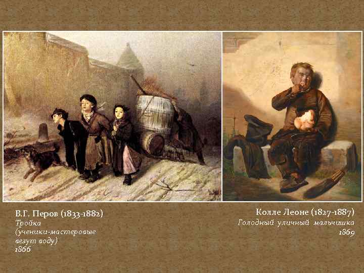 В. Г. Перов (1833 -1882) Тройка (ученики-мастеровые везут воду) 1866 Колле Леоне (1827 -1887)