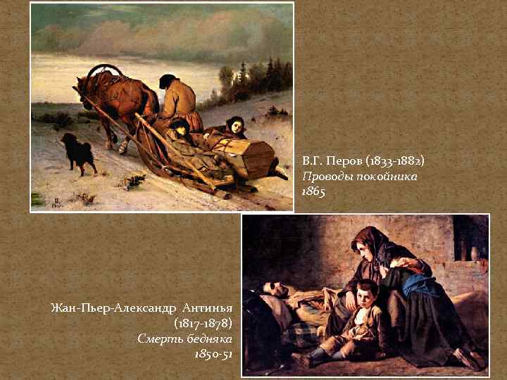 В. Г. Перов (1833 -1882) Проводы покойника 1865 Жан-Пьер-Александр Антинья (1817 -1878) Смерть бедняка