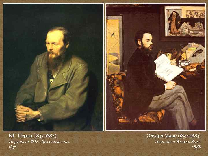 В. Г. Перов (1833 -1882) Портрет Ф. М. Достоевского 1872 Эдуард Мане (1832 -1883)