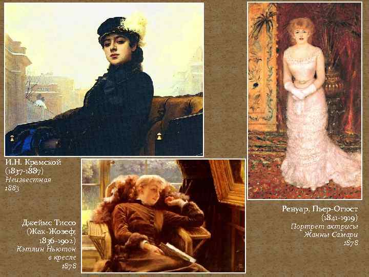 И. Н. Крамской (1837 -1887) Неизвестная 1883 Джеймс Тиссо (Жак-Жозеф; 1836 -1902) Кэтлин Ньютон