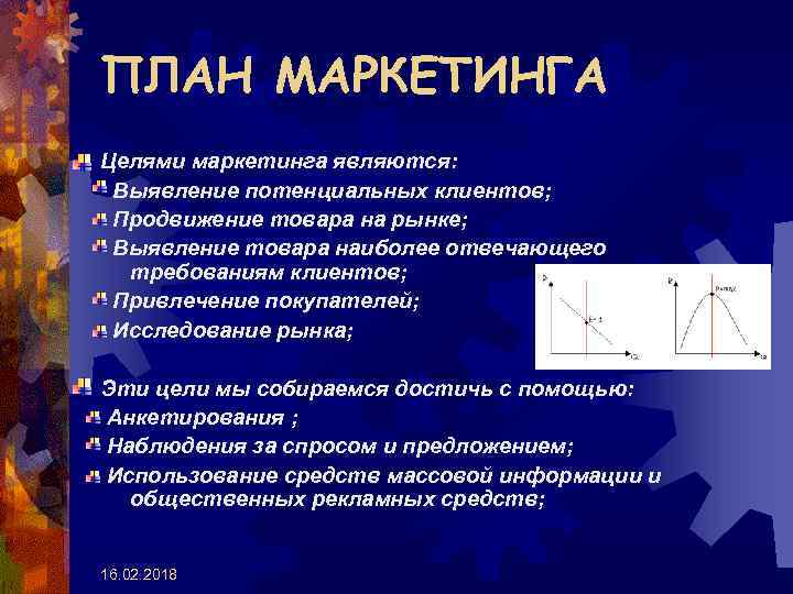 ПЛАН МАРКЕТИНГА Целями маркетинга являются: Выявление потенциальных клиентов; Продвижение товара на рынке; Выявление товара